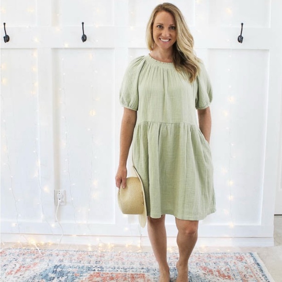 Universal Thread Smocked Gauze Shift Cotton Pastel Mint Baby Doll Dress size M - Picture 2 of 12